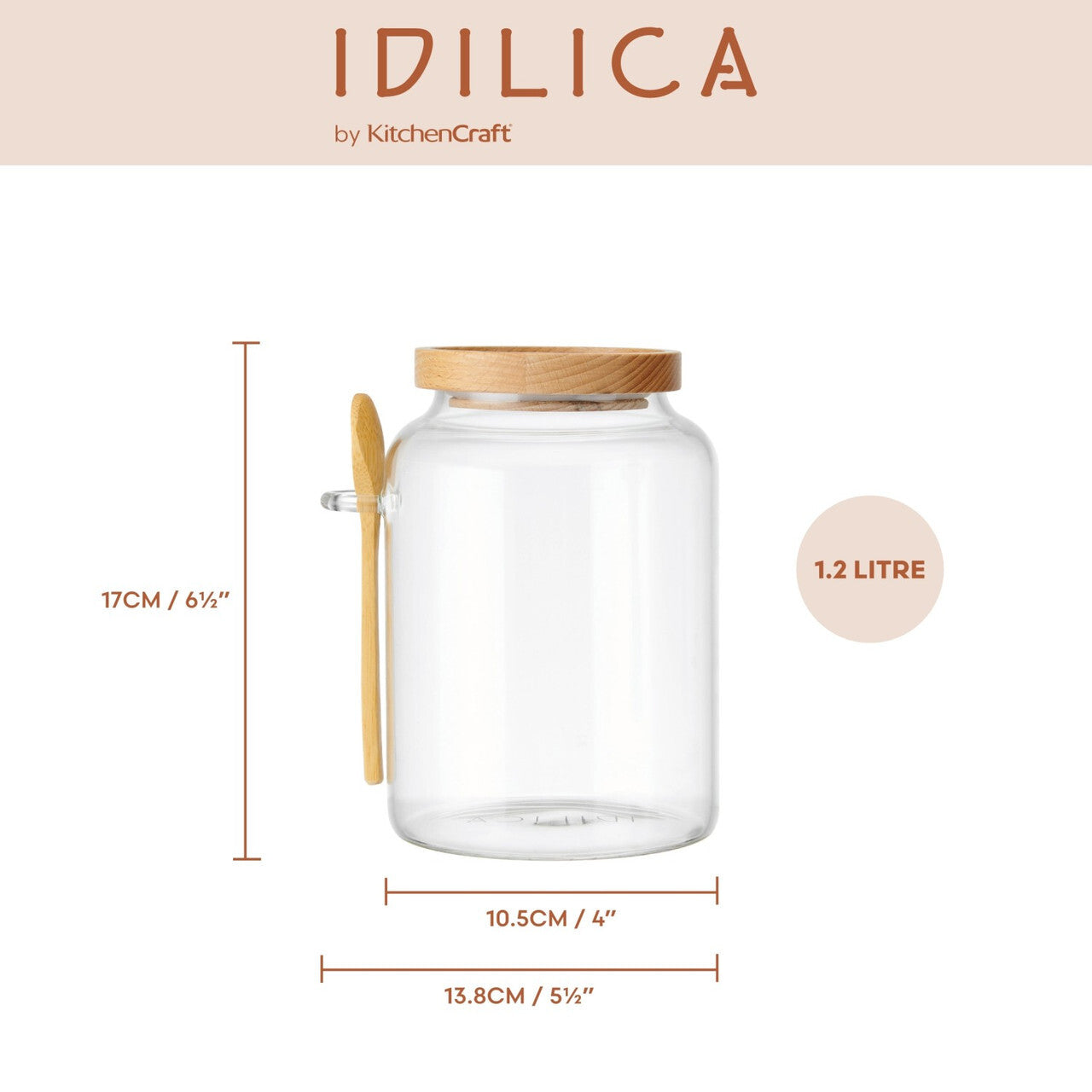 KitchenCraft Idilica sklenená nádoba s lyžicou 1,2 l, IDGLSSTORSPN