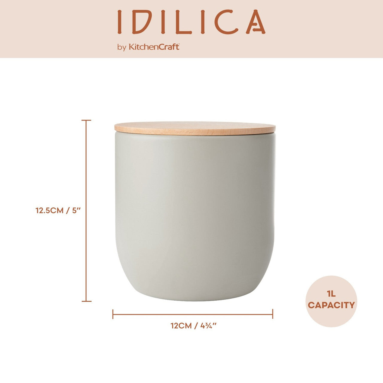 Dóza na uskladnenie KitchenCraft Idilica 1 l, sivá , IDCANMEDGRY