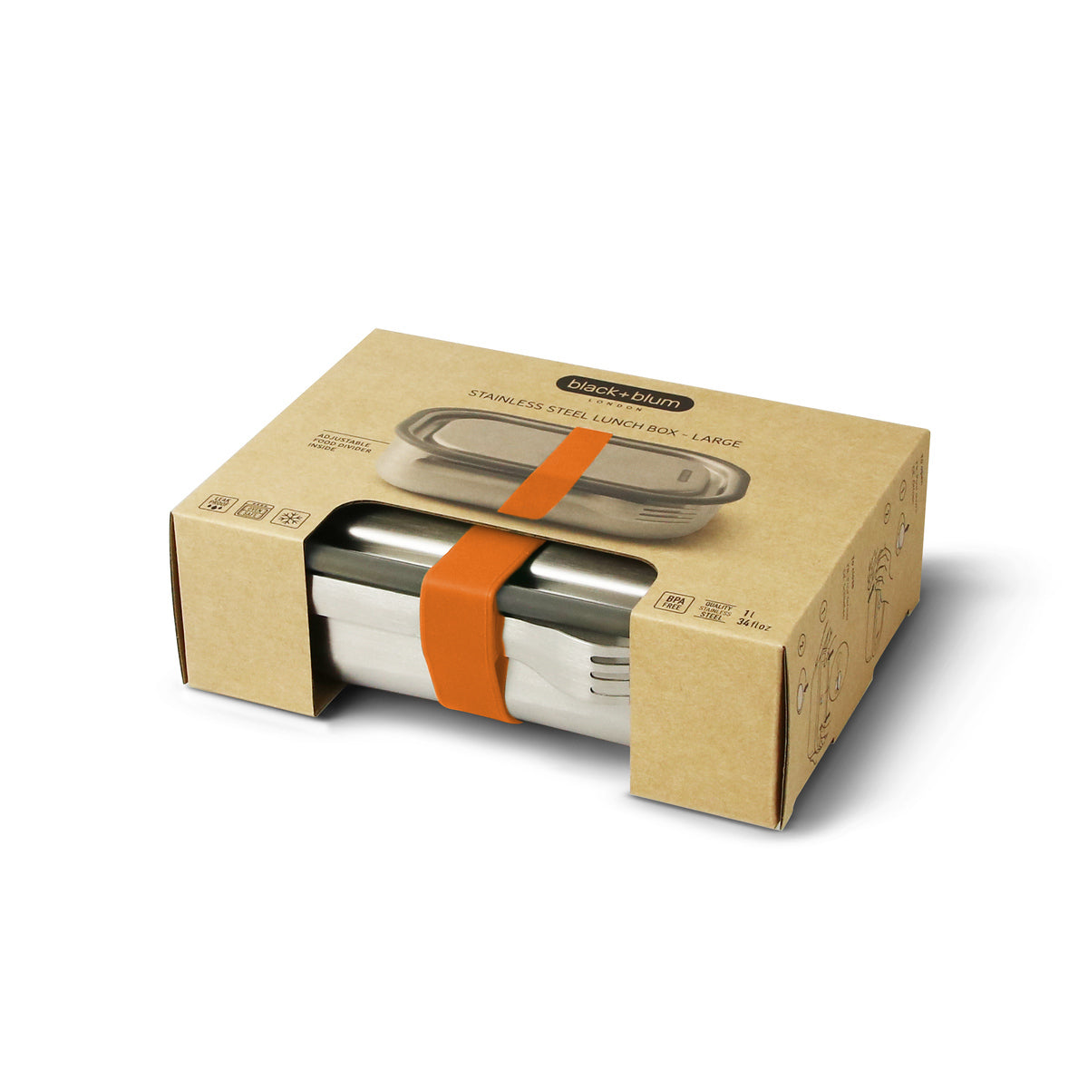 Black+Blum stainless steel snack box with fork 1 l, orange, BAM-SS-L003