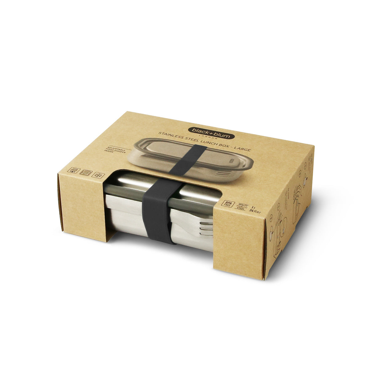 Black+Blum stainless steel snack box with fork 1 l, black, BAM-SS-L018