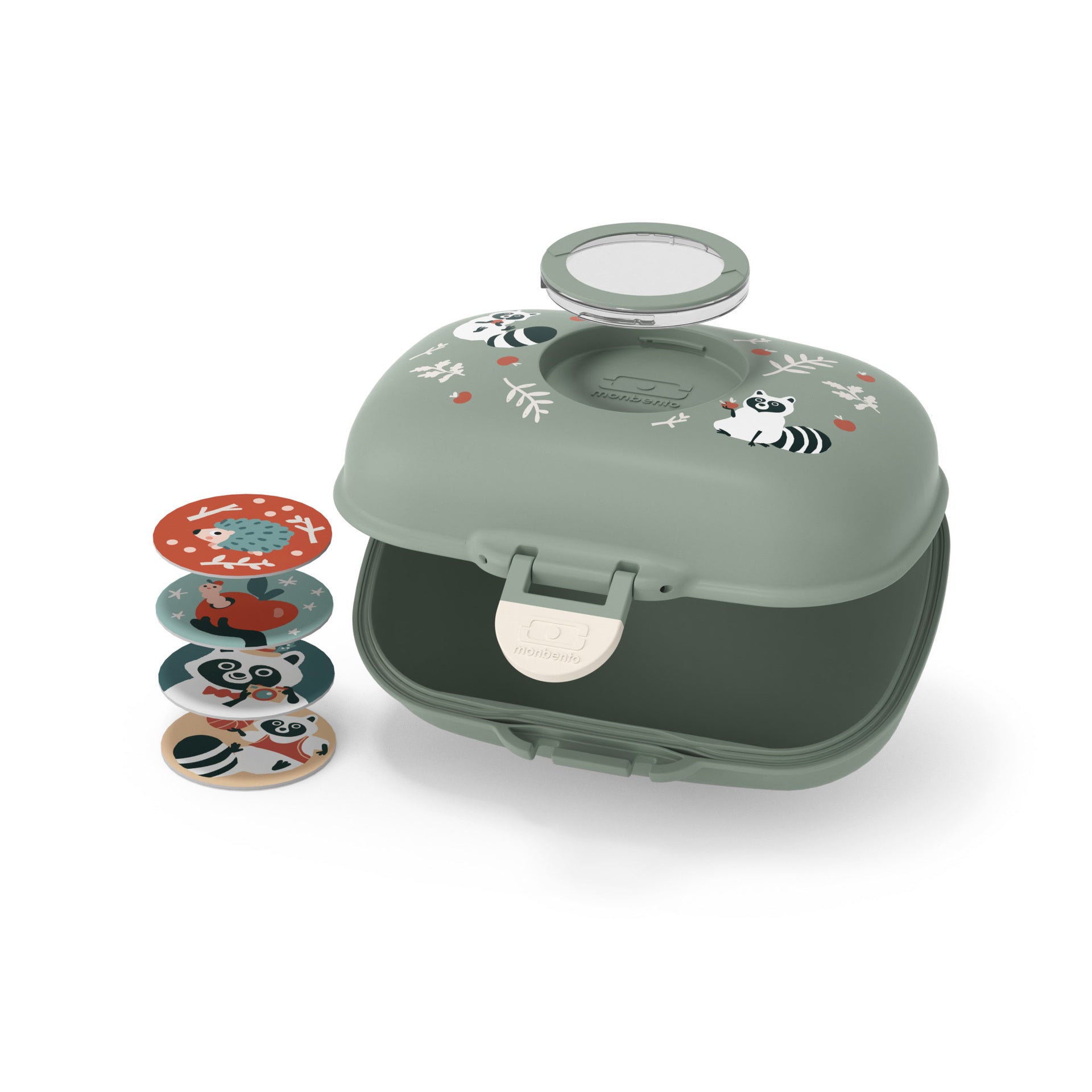 Monbento Gram dětský svačinový box 0,6 l, green raccoon, 16014073