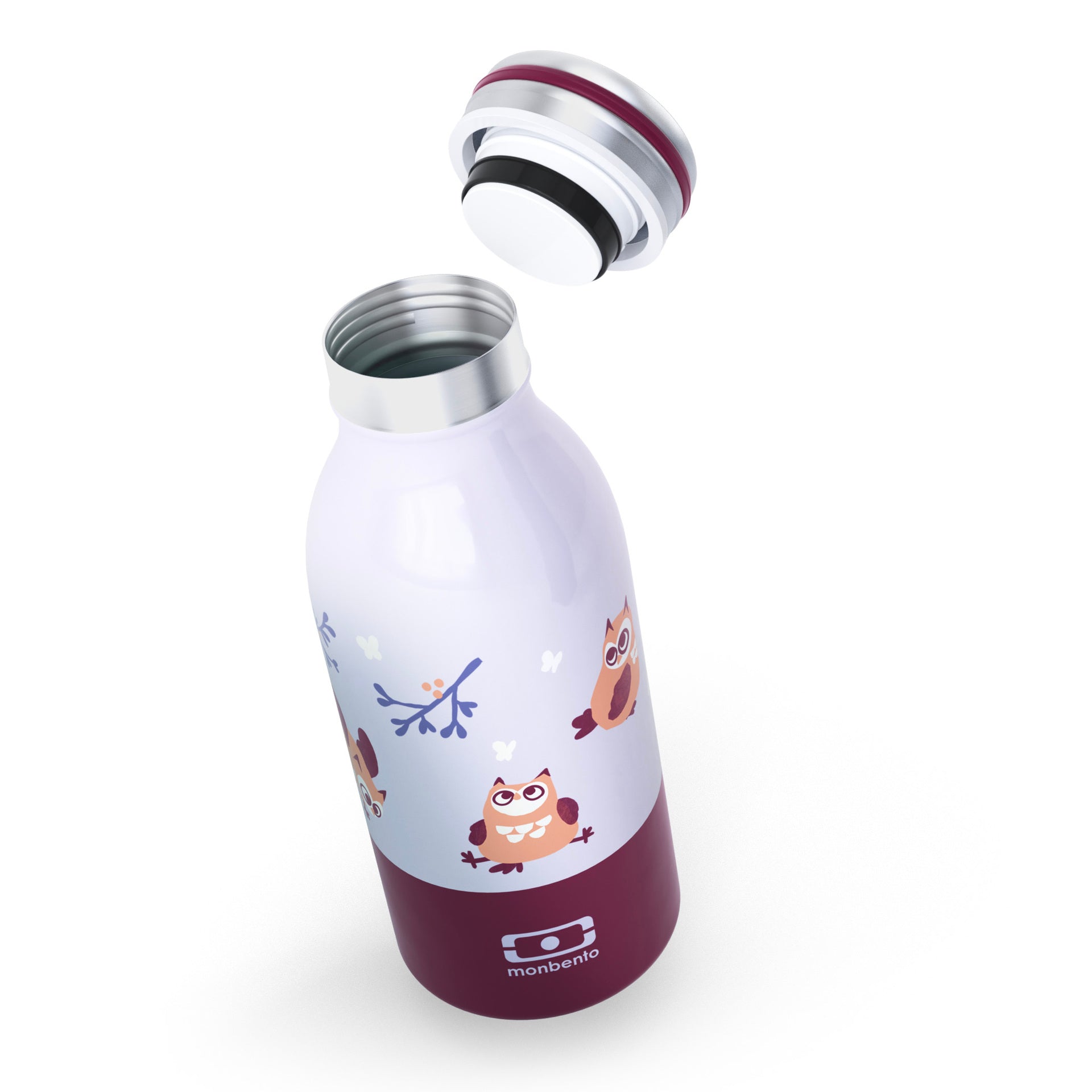Monbento Cooly dětská termoláhev na pití 350 ml, purple owly, 47274108
