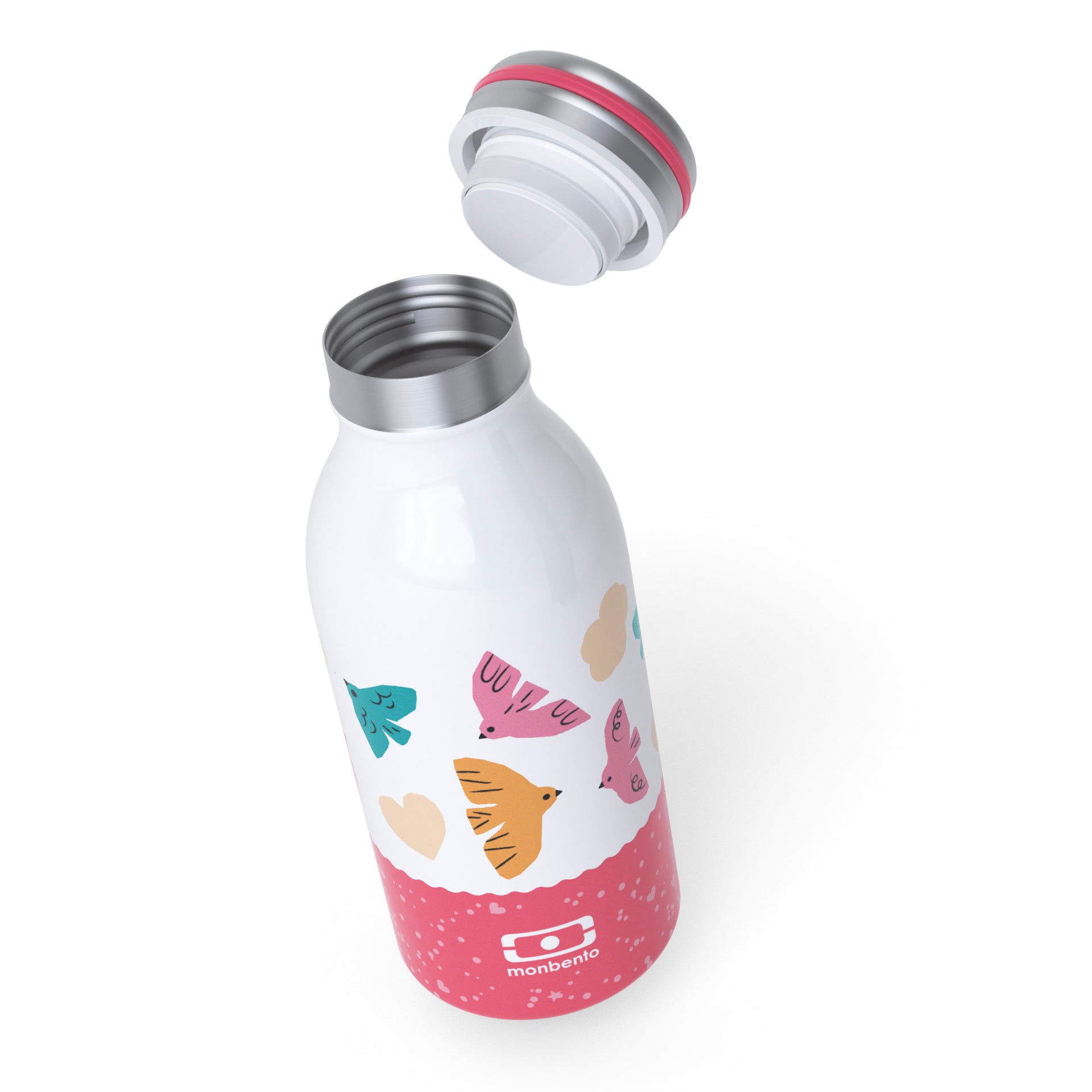 Monbento Cooly detská fľaša na pitie 350 ml, ružoví vtáci, 47274121