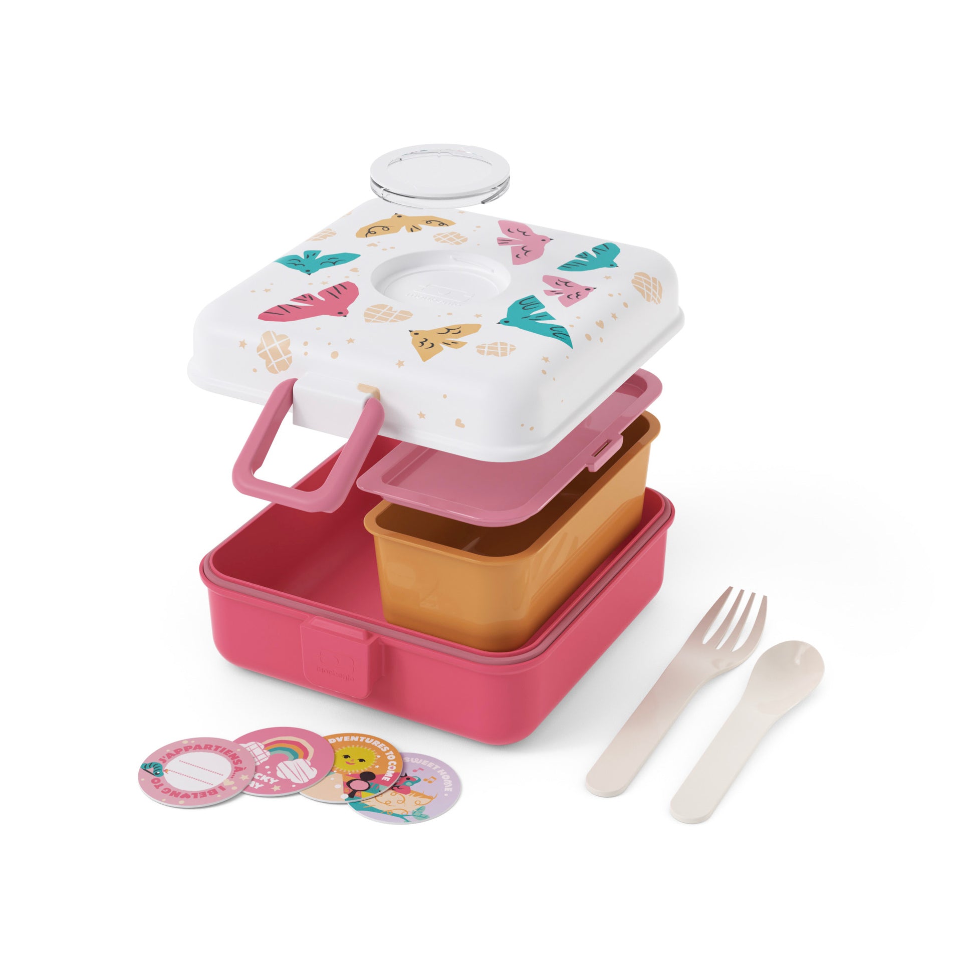 Monbento Snacky detský box na desiatu 0,85 l, ružoví vtáci, 81014121