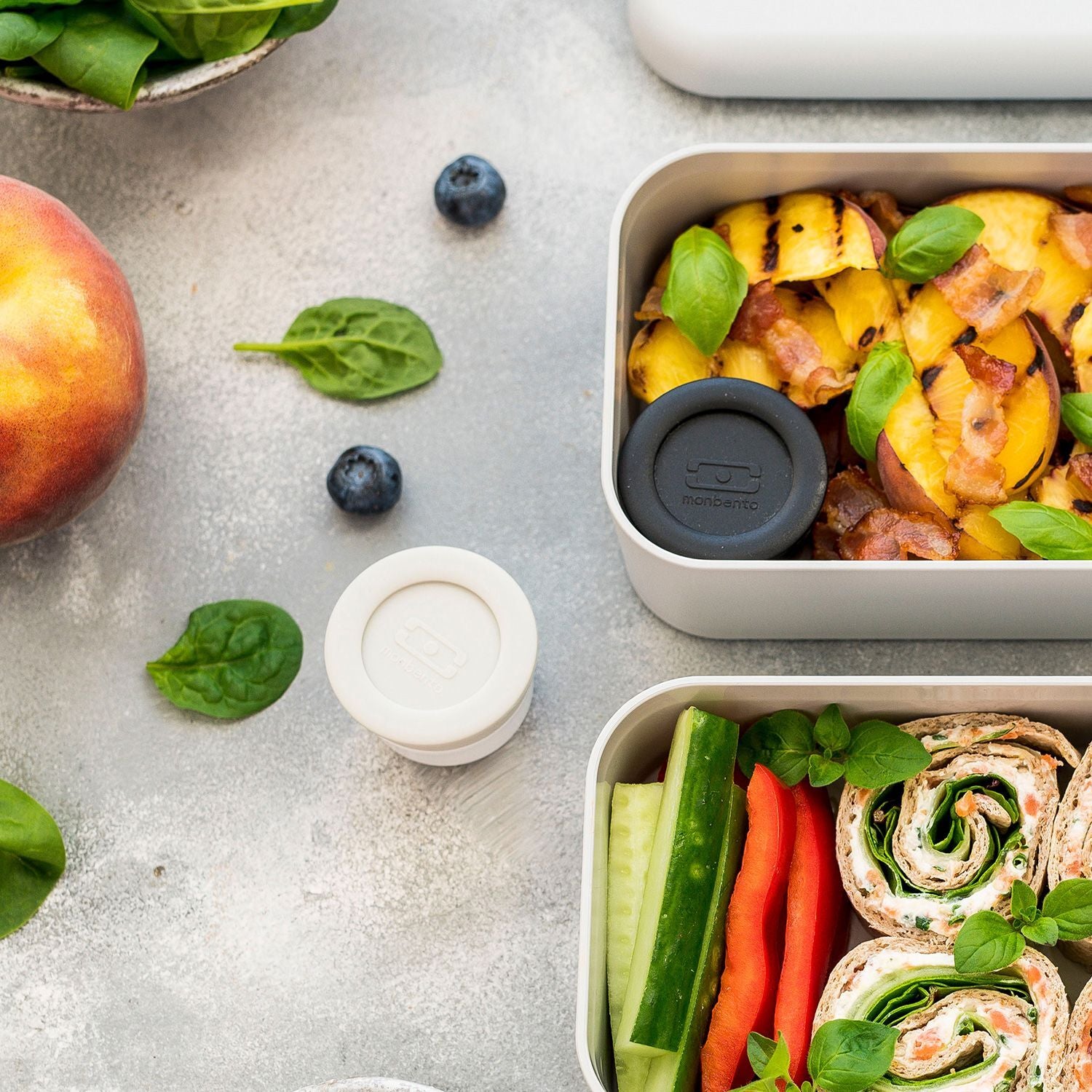 Monbento Temple S sauce pot set, grey coton and black onyx, 20010002