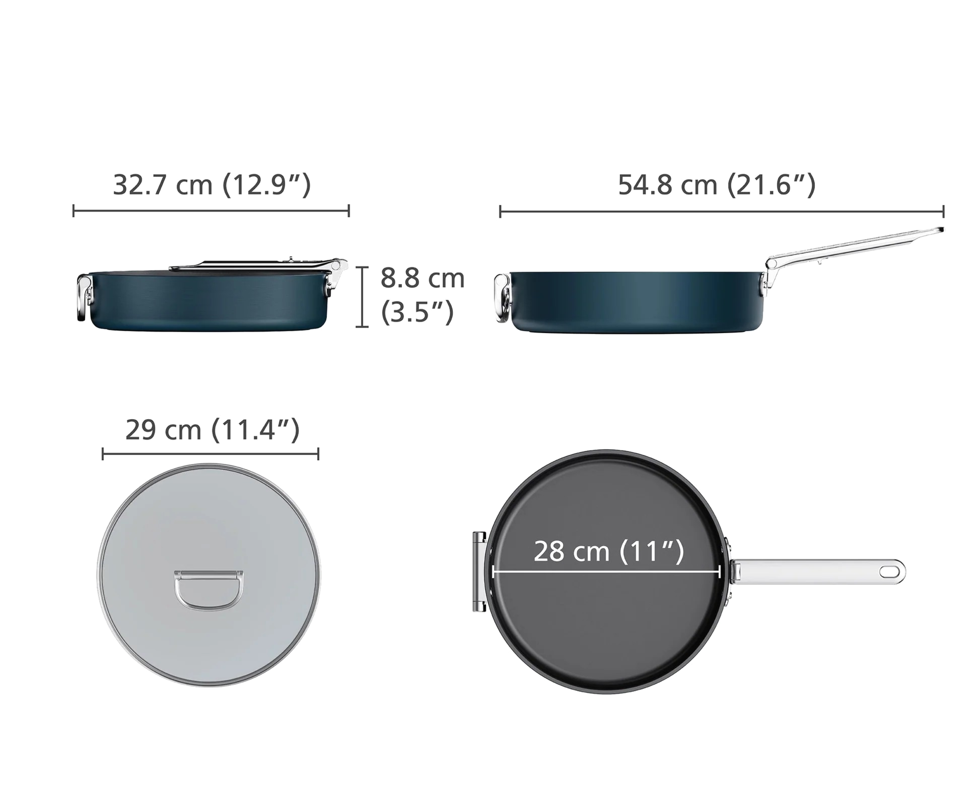 Joseph Joseph Space sauté panvica s nepriľnavým keramickým povrchom a pokrievkou 28 cm, modrá, 45044