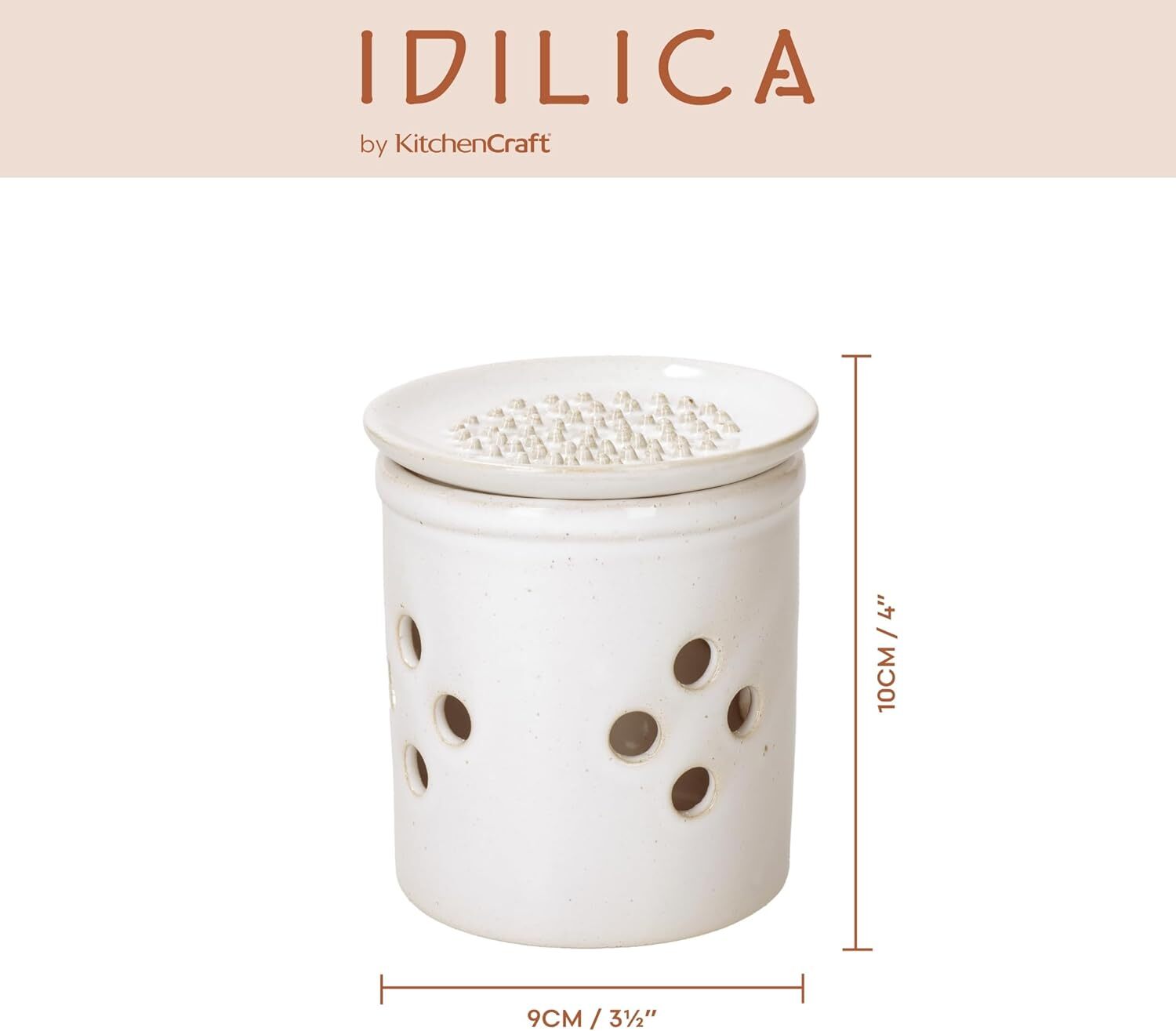 KitchenCraft Idilica nádoba na uskladnenie cesnaku so strúhadlom, krémová, IDGARLIC