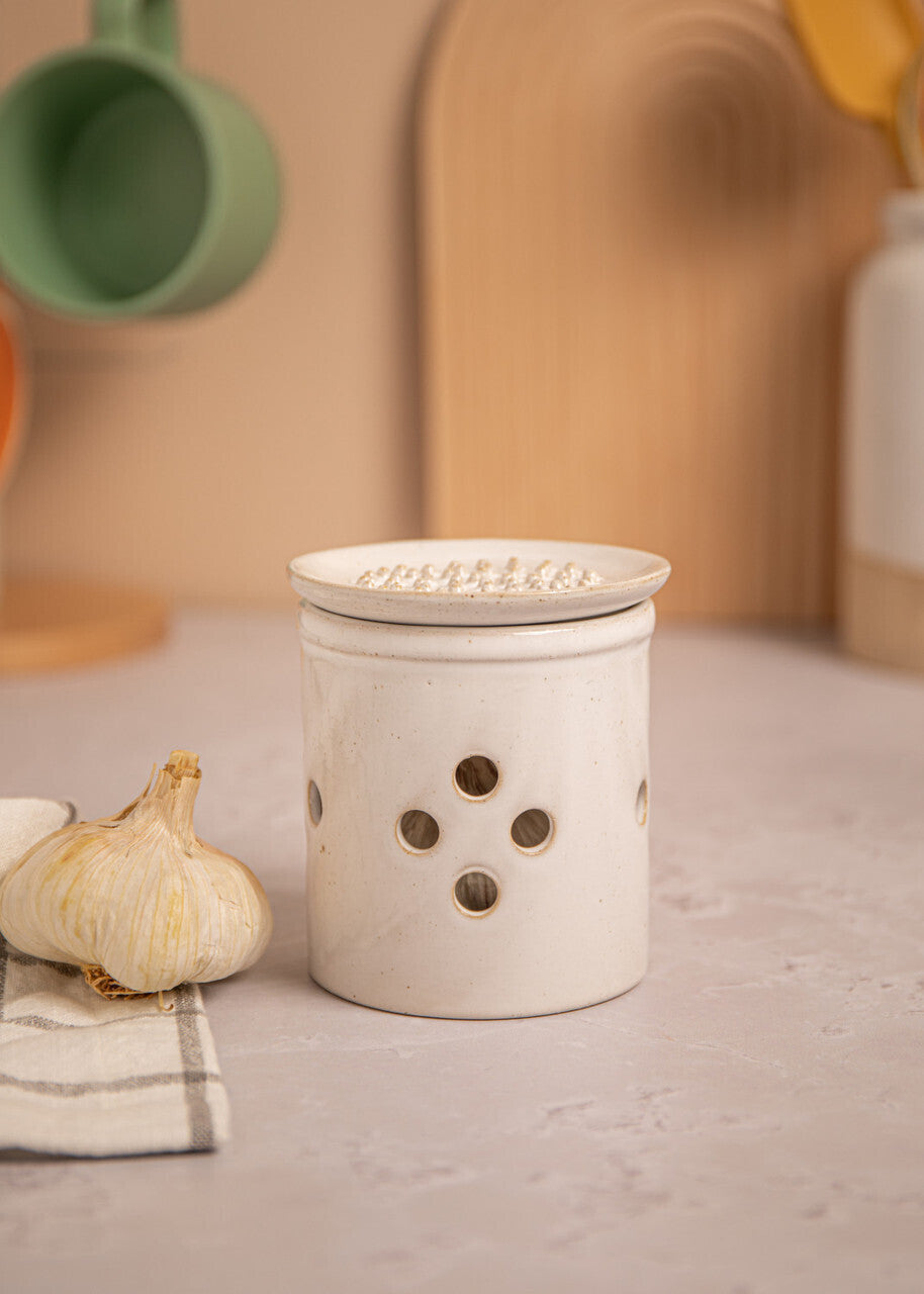 KitchenCraft Idilica nádoba na uskladnenie cesnaku so strúhadlom, krémová, IDGARLIC