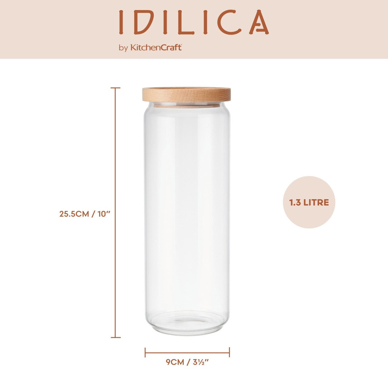KitchenCraft Idilica sklenená nádoba s vekom 1,3 l, IDGLSSTORLRG