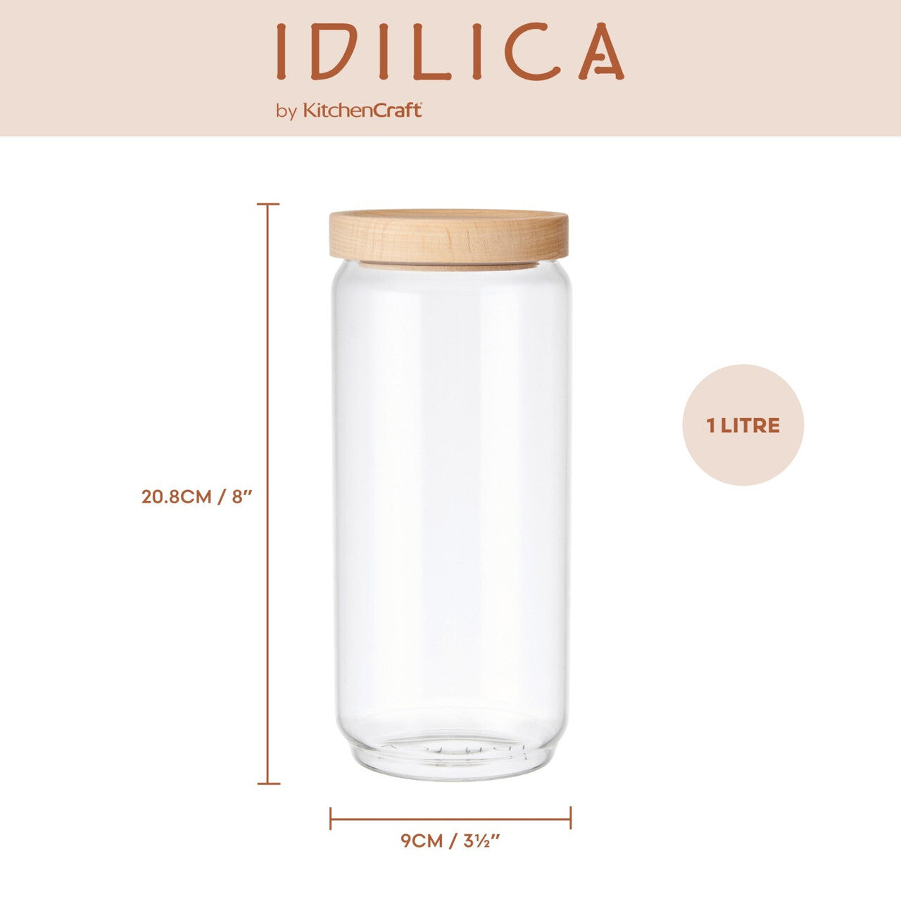 KitchenCraft Idilica sklenená nádoba s viečkom 1 l, IDGLSSTORMED