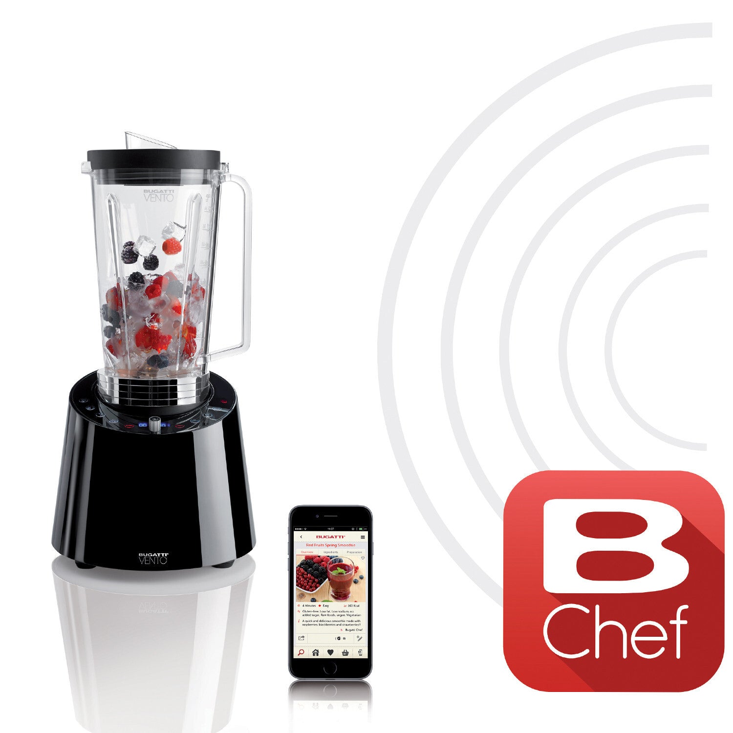 Bugatti Vento Black powerful tabletop blender, 18-VENTON