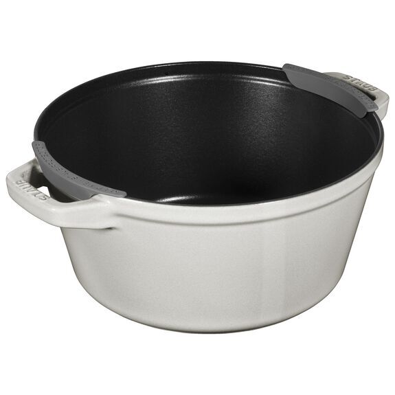 Staub Cocotte 2 dílná sada litinového hrnce a pánve 24 cm, bílá lanýžová, 145624107