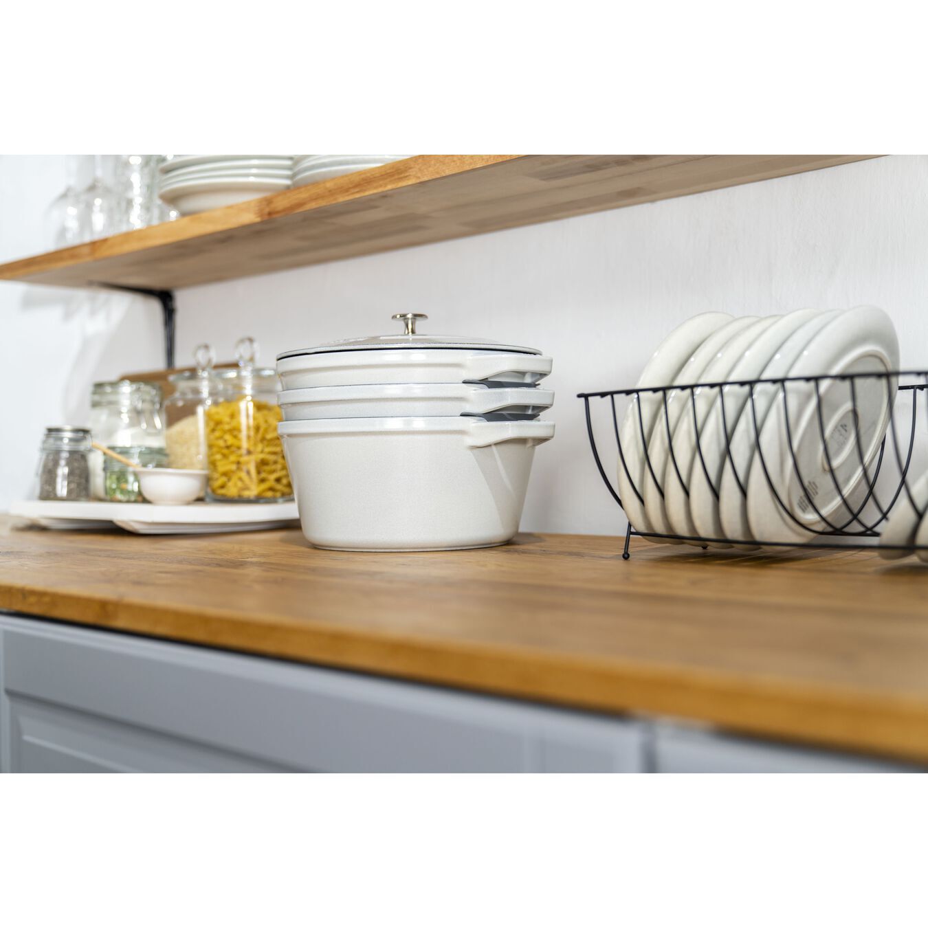 Staub Cocotte 3 dílná sada litinového hrnce, pánve a pekáče 24 cm, bílá lanýžová, 40508-388