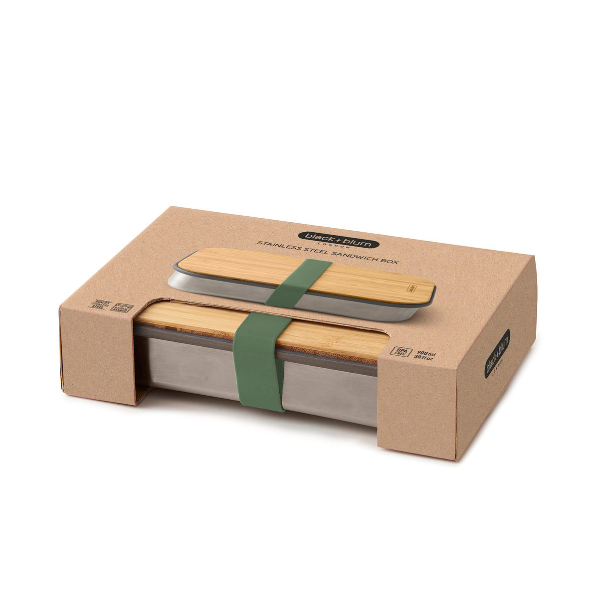 Black+Blum snack box with bamboo lid 0,9 l, olive, BAM-SB010