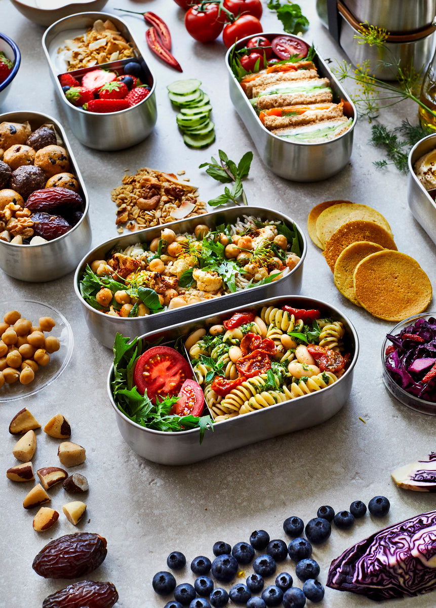 Black+Blum Bento svačinový box s bambusovým víkem a vidličkou 1 l, grey, BAM-BT-L016