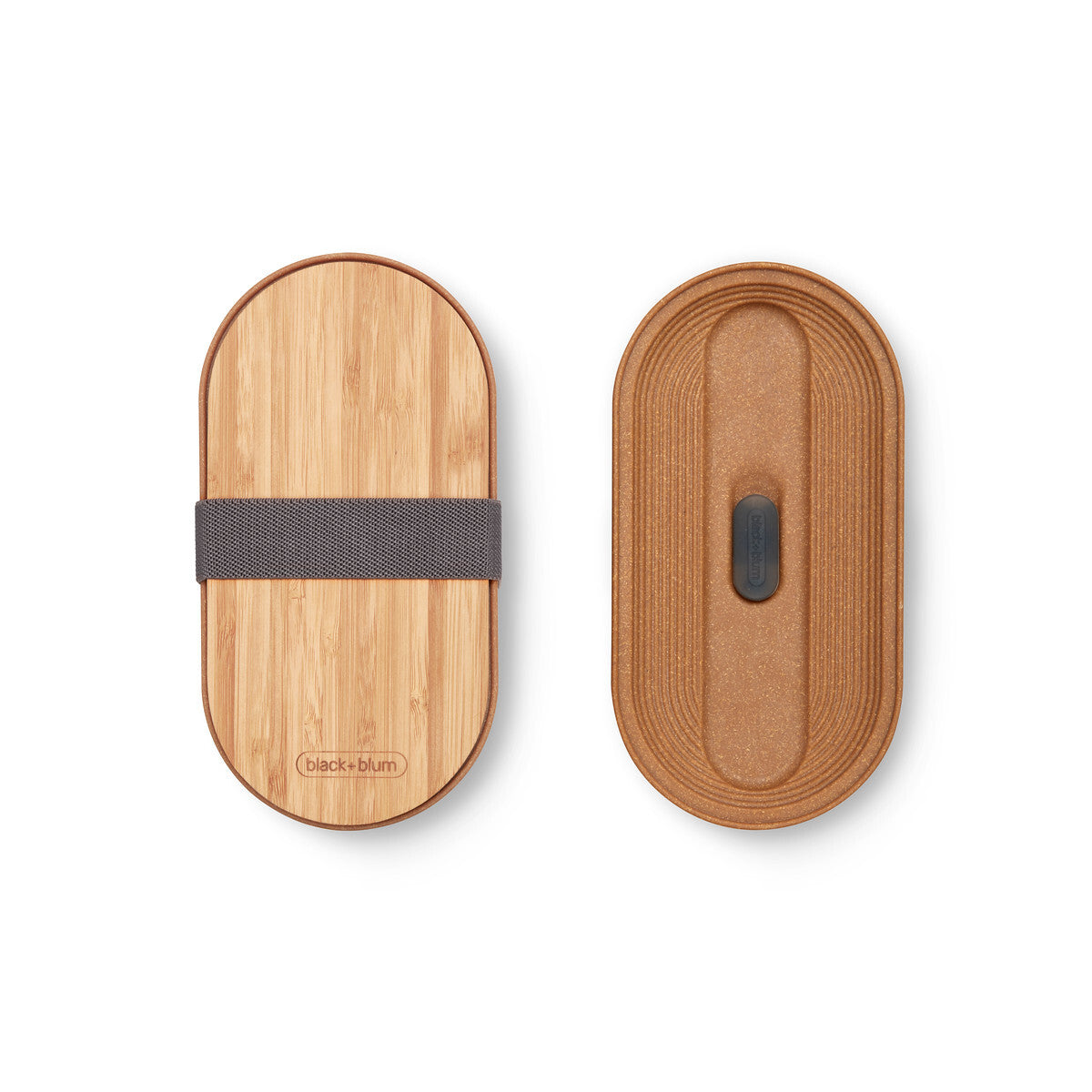 Black+Blum Bento svačinový box s bambusovým víkem a vidličkou 1 l, grey, BAM-BT-L016