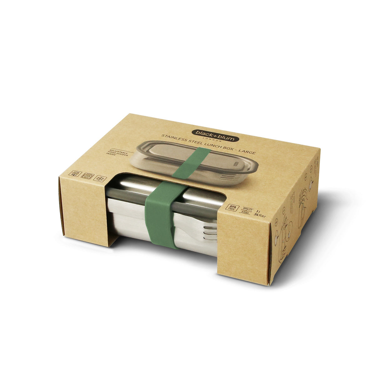 Black+Blum stainless steel snack box with fork 1 l, olive, BAM-SS-L010