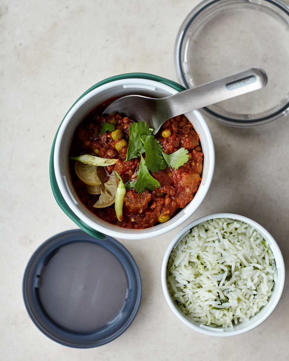 Black+Blum Originálny dvojdielny box na občerstvenie s lyžičkou 0,9 l, olivový, BAO-BP010