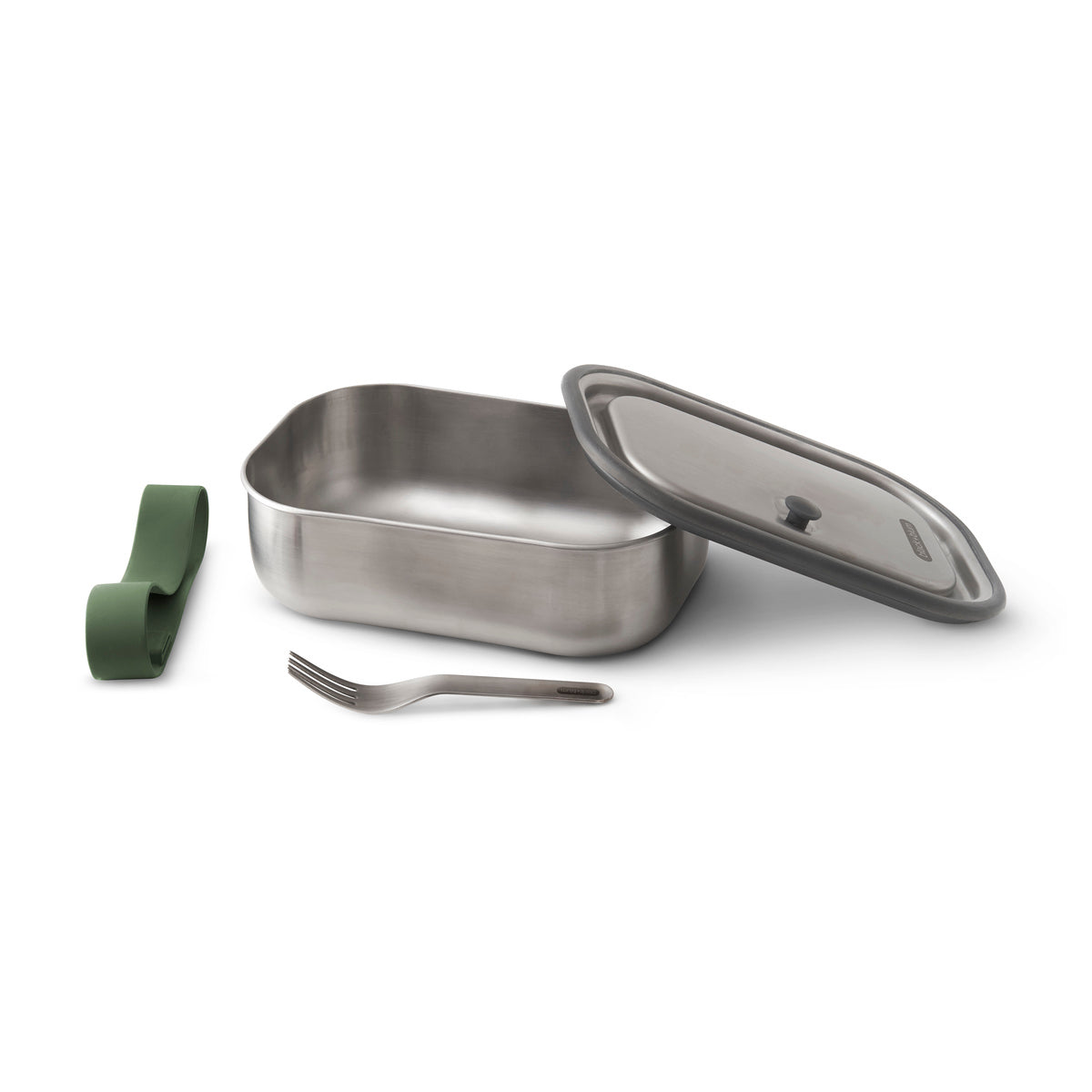 Black+Blum nerezový svačinový box s vidličkou 0,6 l, olive, BAM-SS-S010