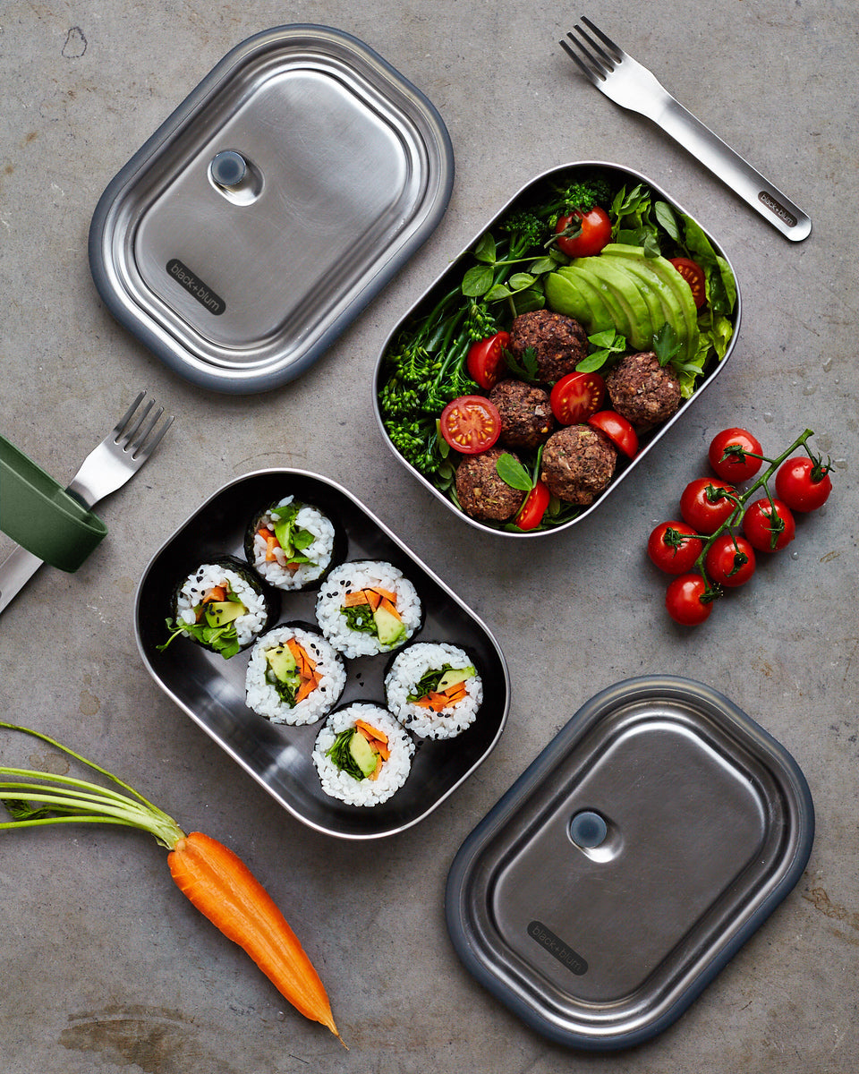 Black+Blum stainless steel snack box with fork 0,6 l, olive, BAM-SS-S010