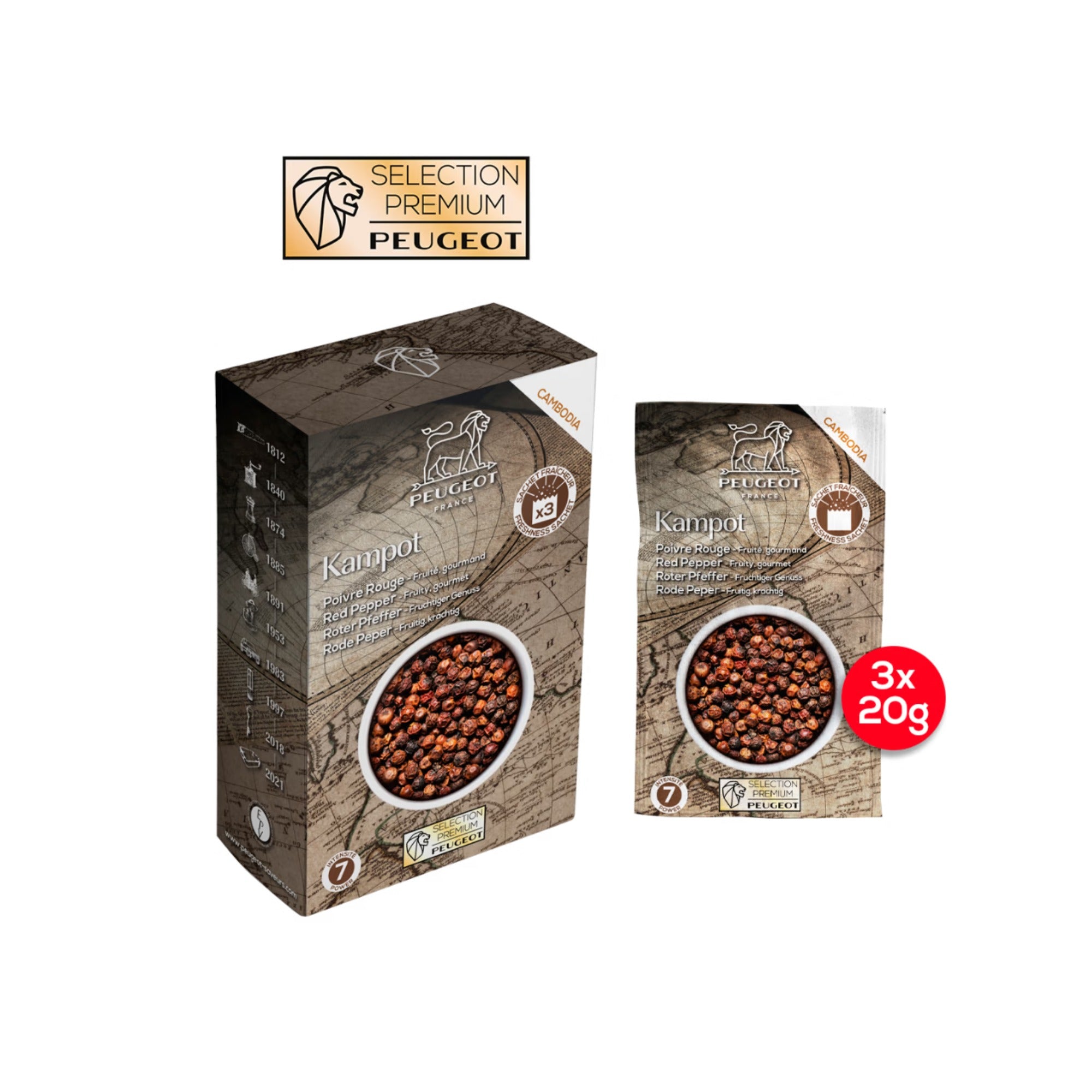 Peugeot Červená paprika Kampot Premium 3 x 20g, 42479